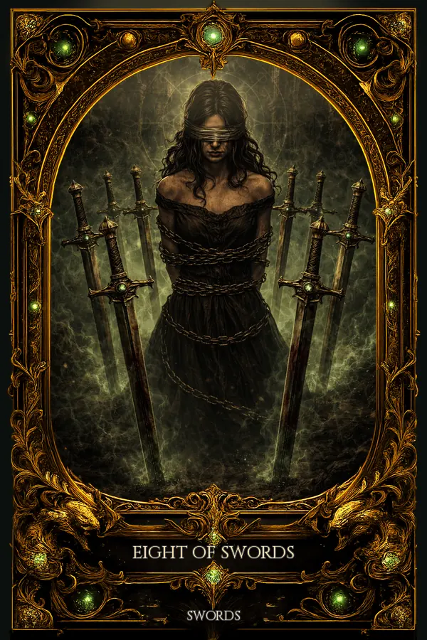 Eight of Swords tarot card artwork