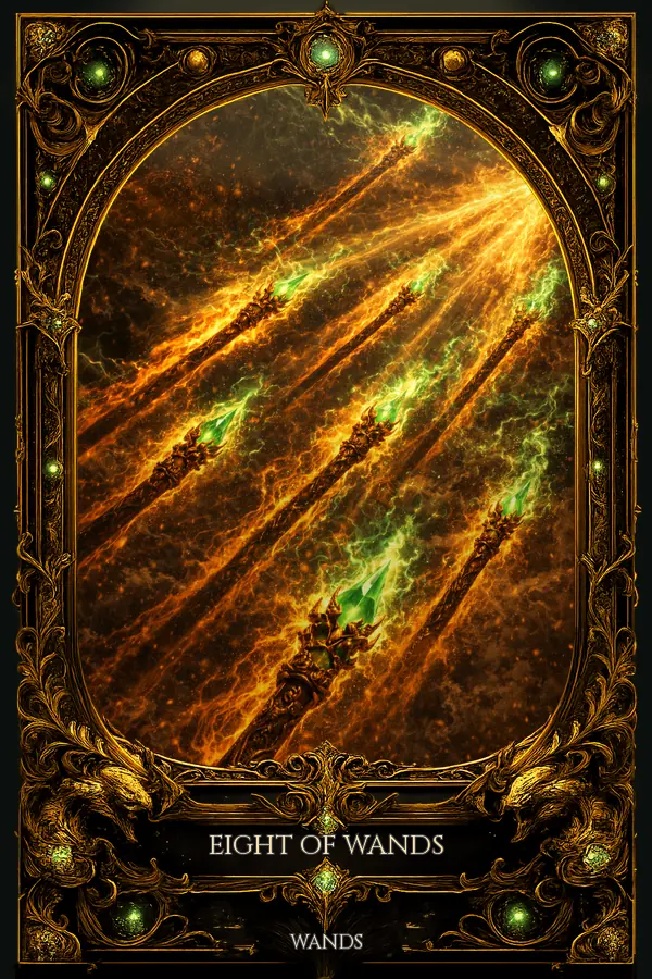 Eight of Wands tarot card artwork