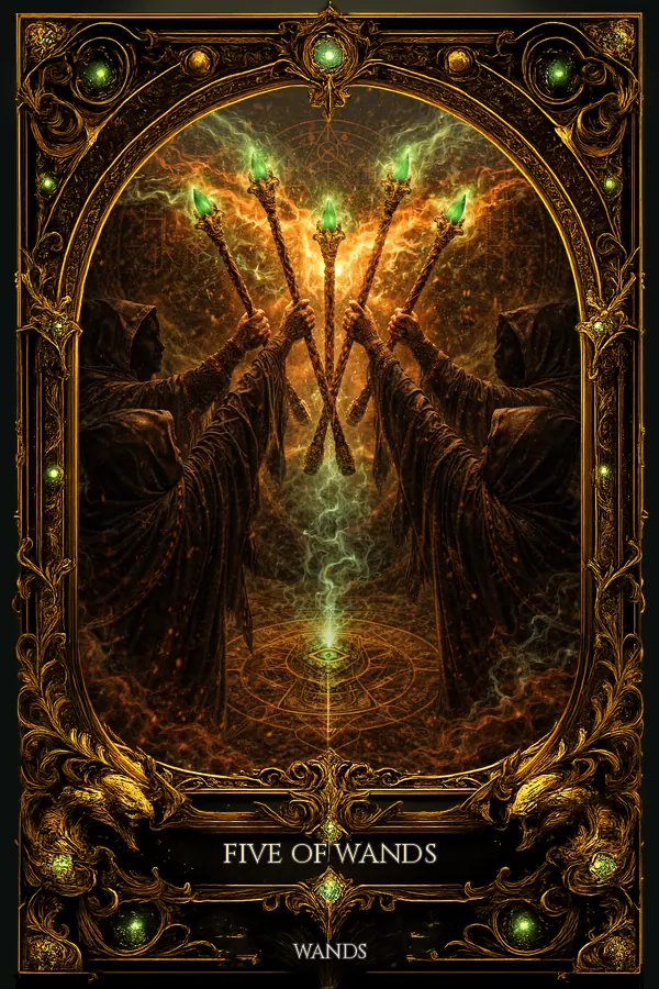 Five of Wands tarot card artwork