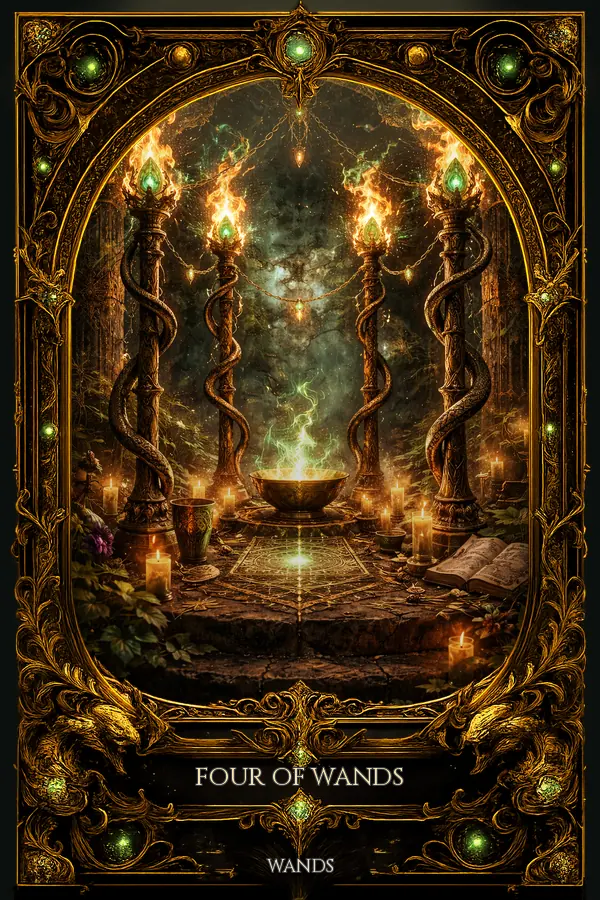 Four of Wands tarot card artwork