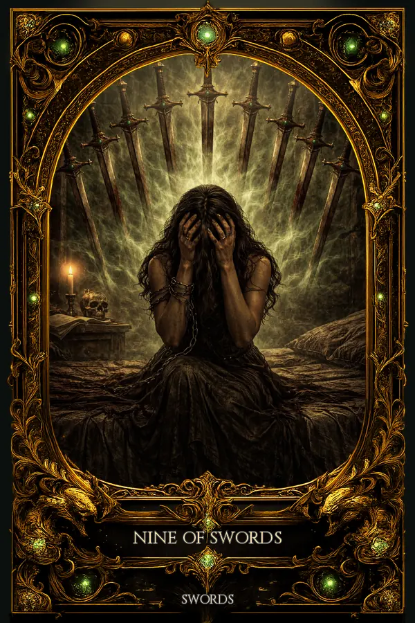 Nine of Swords tarot card artwork