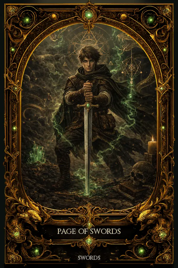 Page of Swords tarot card artwork