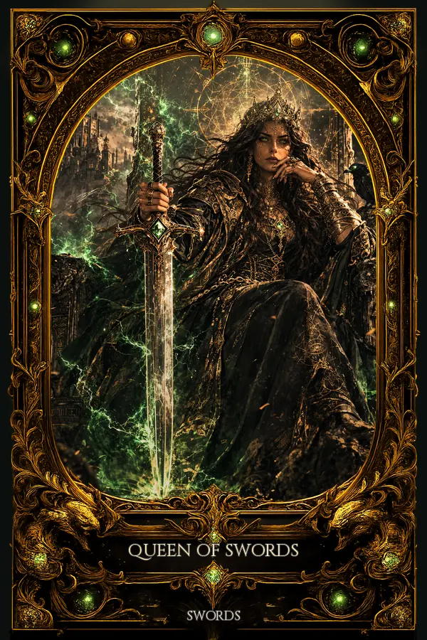 Queen of Swords tarot card artwork
