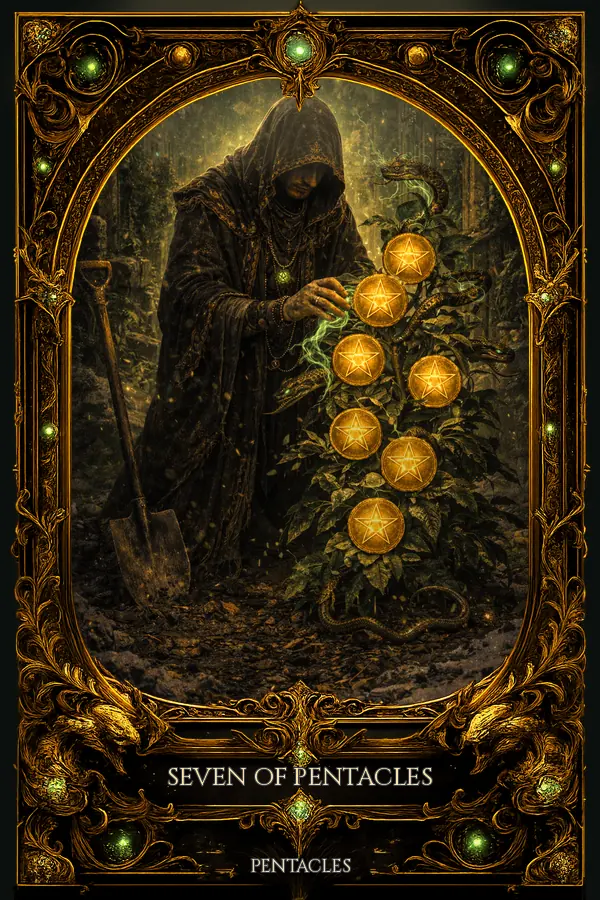 Seven of Pentacles tarot card artwork