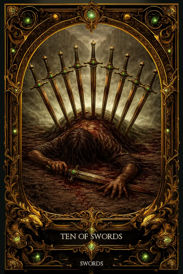 Ten of Swords tarot card artwork