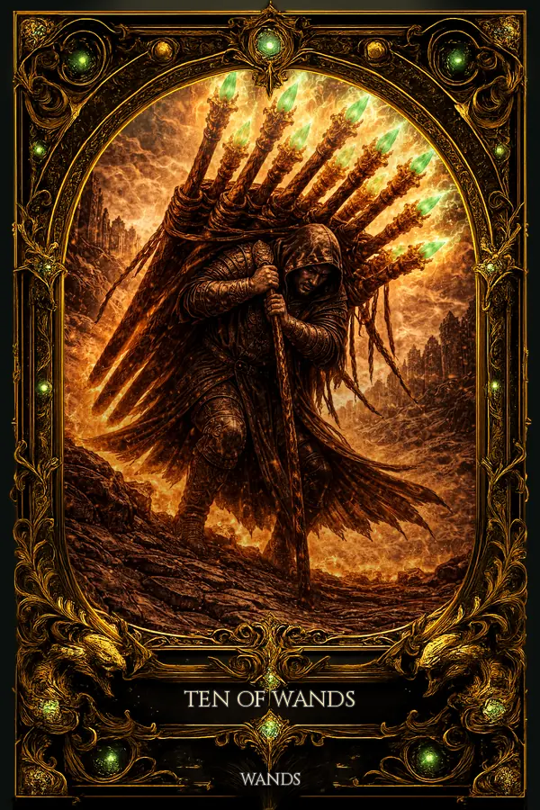 Ten of Wands tarot card artwork