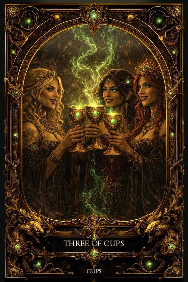 Three of Cups tarot card artwork