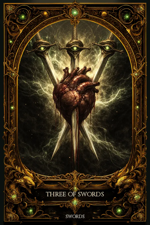 Three of Swords tarot card artwork