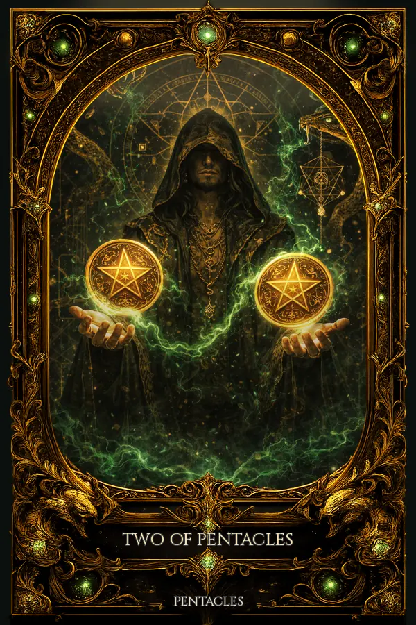 Two of Pentacles from the Serpents Way tarot deck
